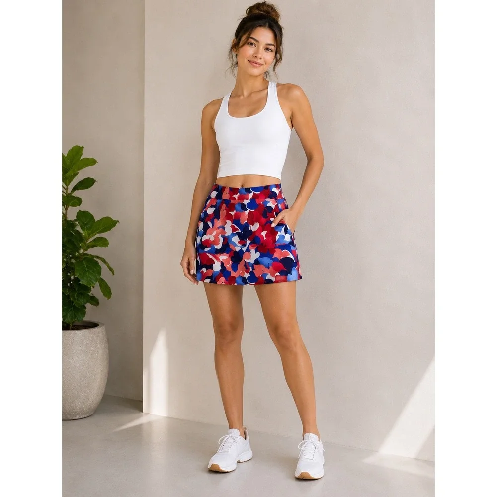 EP New York Women XL Red‎ White Blue Abstract Floral Golf Tennis Active Skort